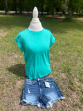 DARK WASHED RAW FRAYED HEM DENIM SHORTS